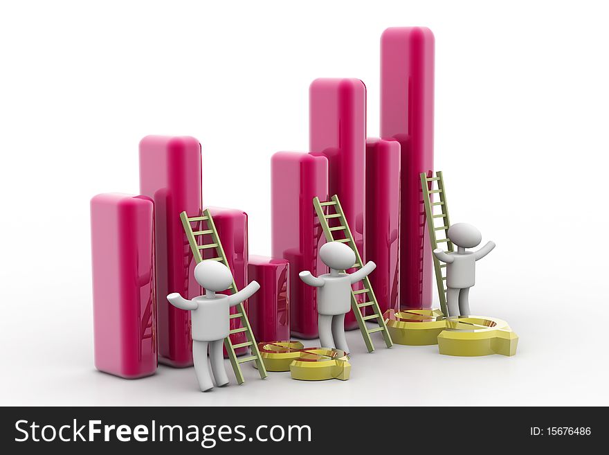 Graph and ladder with businessman in isolated background