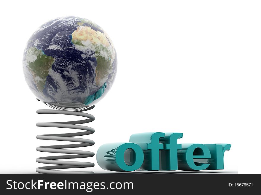 Digital illustration of globe and offer in isolated background