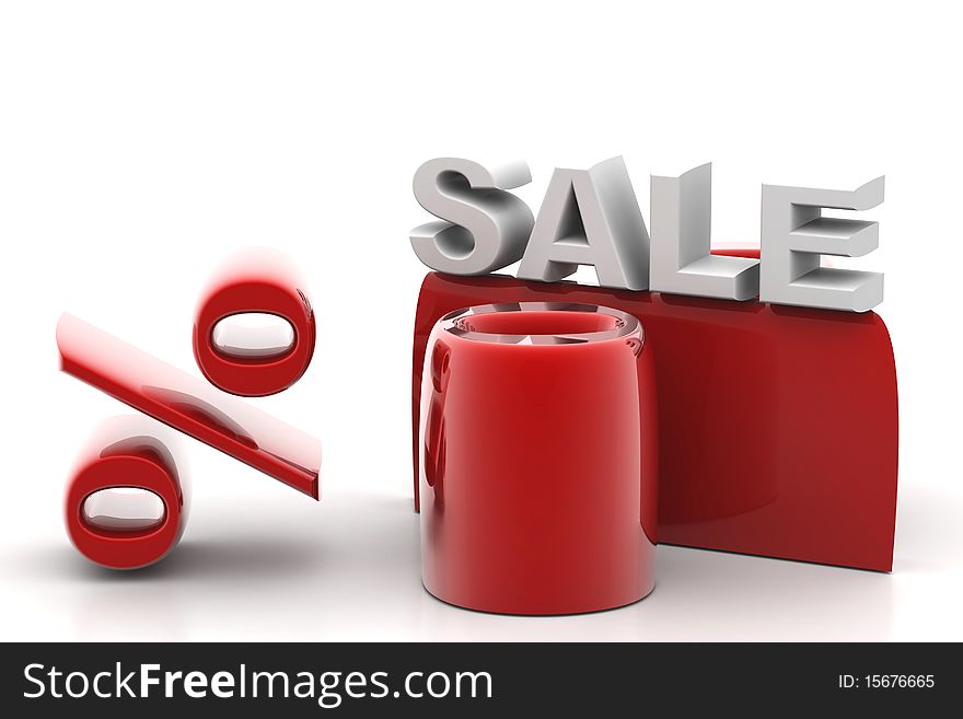 3d rendering of sale percentage in isolated background