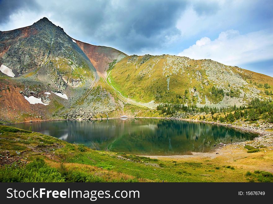 Beauty lake in mountains, altai
