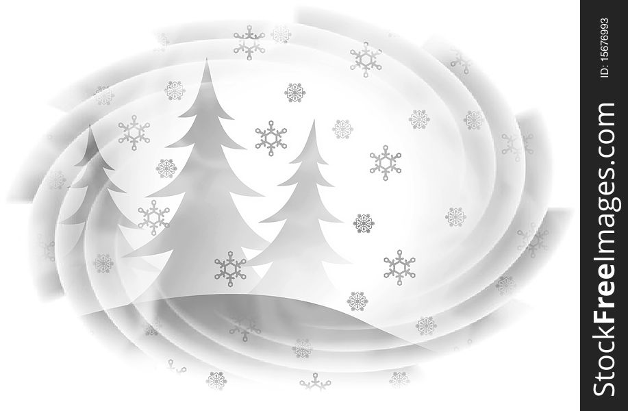 Firs and snowflakes - christmas background illustration