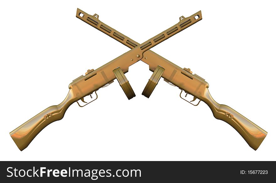 3d render of a PPSh-41 Pistolet-Pulemyot Shpagina submachine gun isolated on white. 3d render of a PPSh-41 Pistolet-Pulemyot Shpagina submachine gun isolated on white