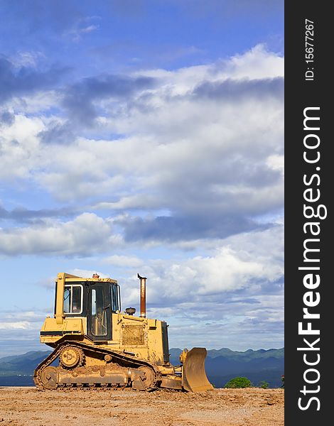 Tractor In Construction Site On Mountain