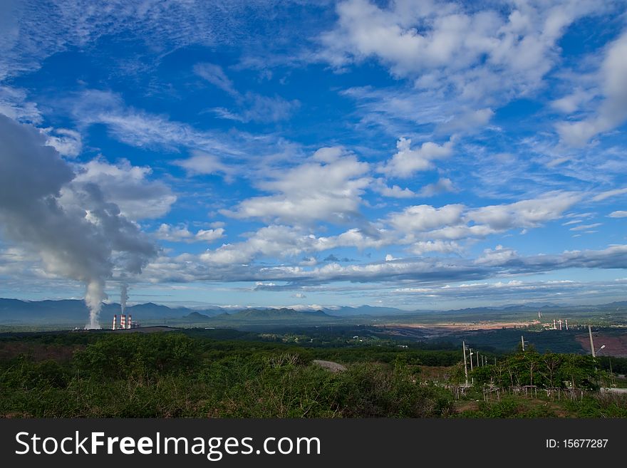 Blue sky and electric plant in northern Thailand. Blue sky and electric plant in northern Thailand