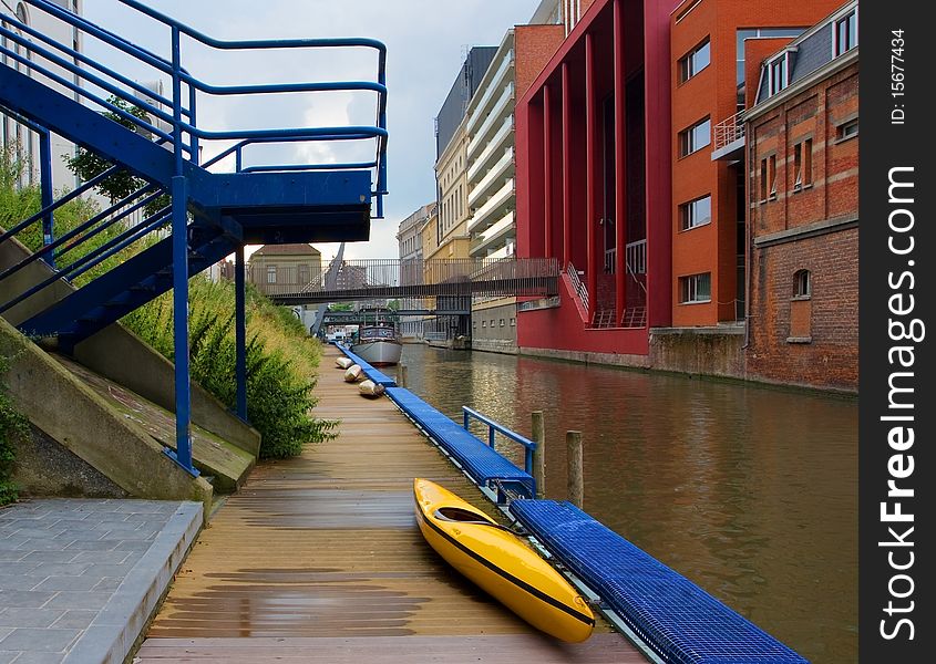 Gent, Belgium with kayak on foreground