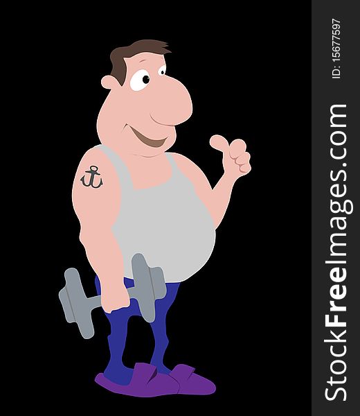 Man with dumbell in one hand. Vector. Man with dumbell in one hand. Vector