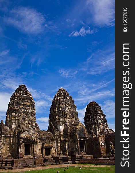 Phra Prang Sam Yod Pagoda in Lopburi of Thailand