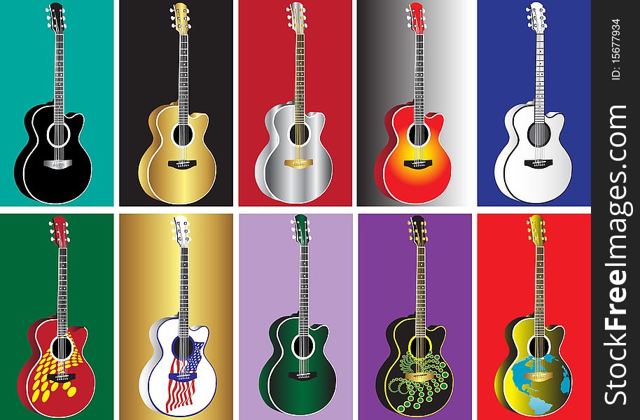 Guitar in different colors backgraund