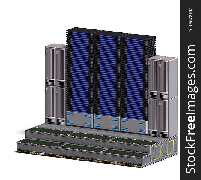 A historic science fiction computer or mainframe. 3D rendering with clipping path and shadow over white