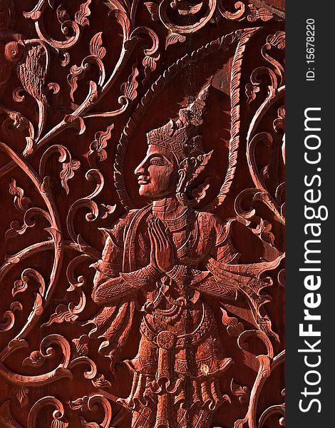 Angel in native Thai style wood carving