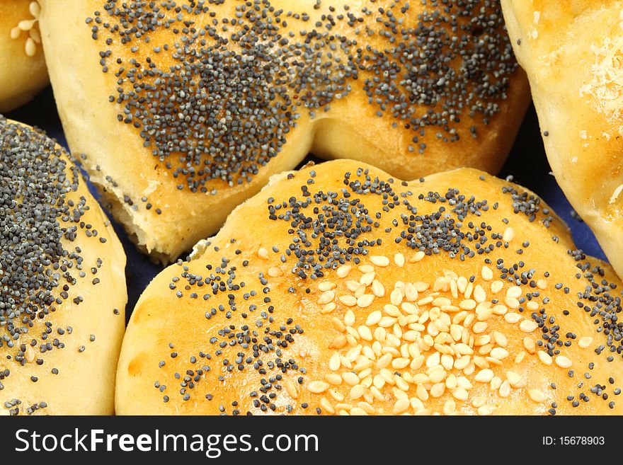 Closeup of buns with poppy seed and sesame. Closeup of buns with poppy seed and sesame