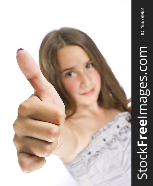 Young girl  with thumb up