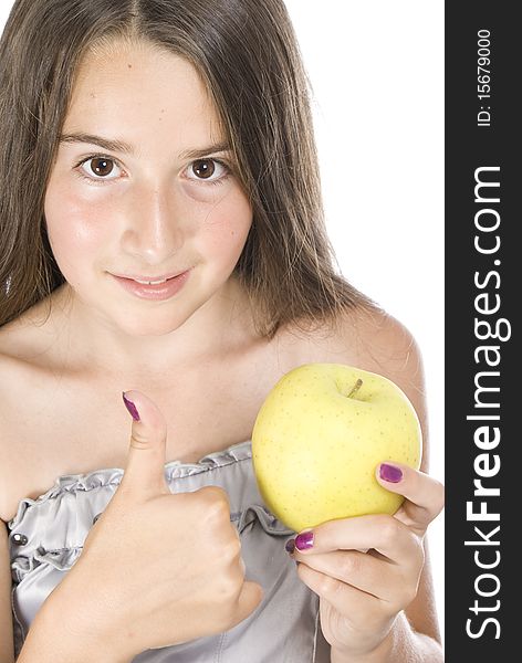 Picture of young girl with green apple. Picture of young girl with green apple
