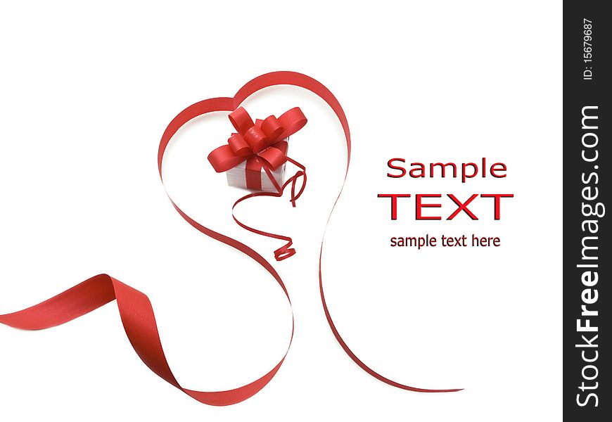 Gift box and red ribbon on white background