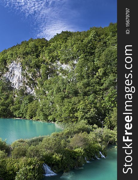 Lake and Waterfall in Plitvice, photo taken in Croatia National Park