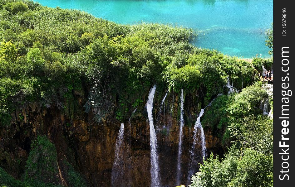 Lake and Waterfall in Plitvice, photo taken in Croatia National Park