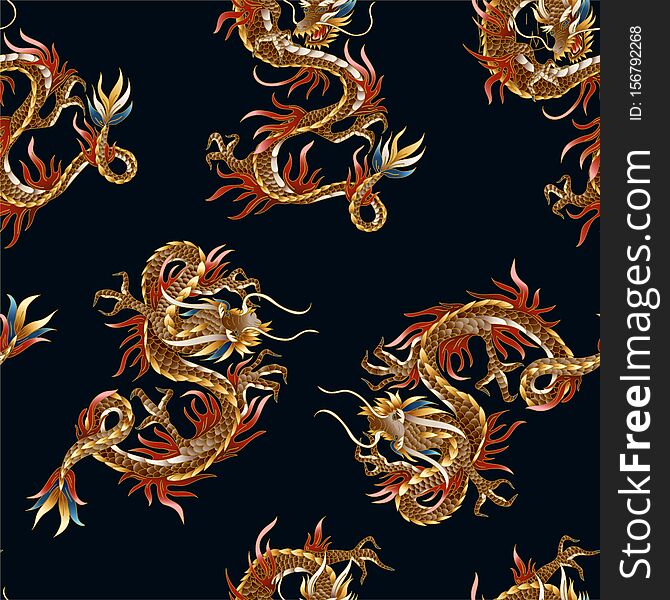 Seamless pattern with Chinese traditional dragon. vector.