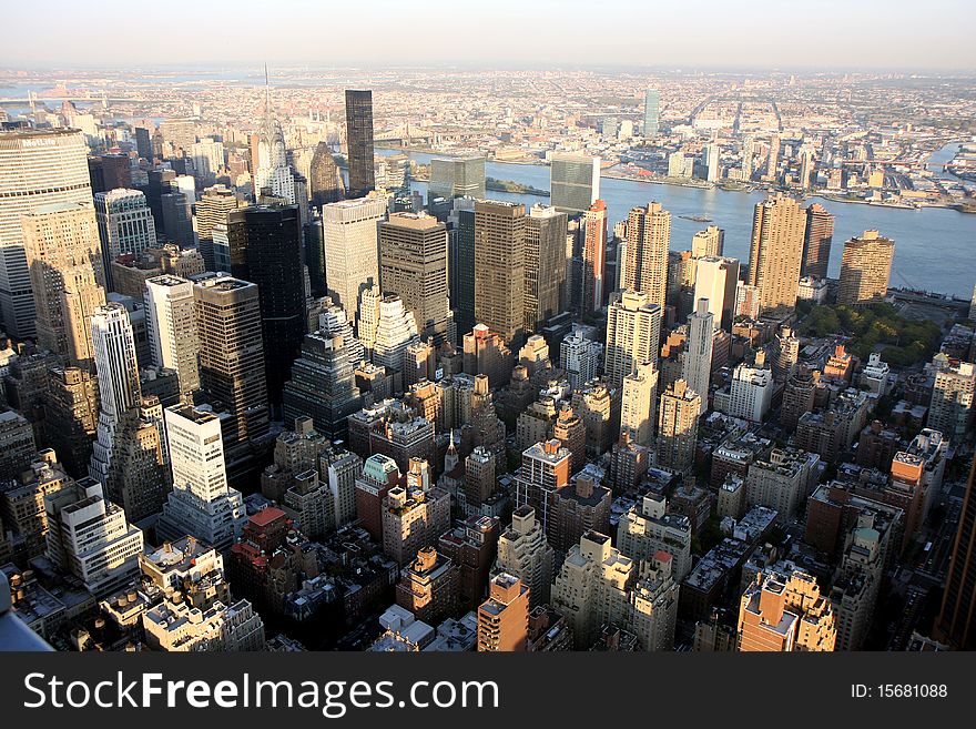 Aerial view of Manhattan in New York city at sunset. Aerial view of Manhattan in New York city at sunset