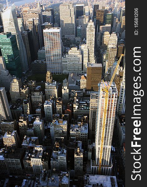 Aerial view of Manhattan in New York city at sunset