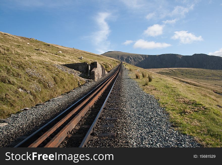 Mountain railway line, Snowdon, Wales. Mountain railway line, Snowdon, Wales.