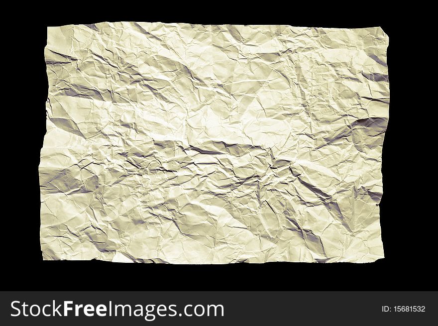 Numpled piece of paper isolated on black