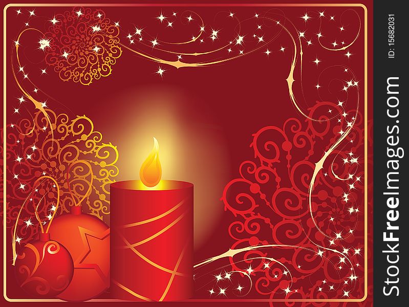 Red christmas background with candle