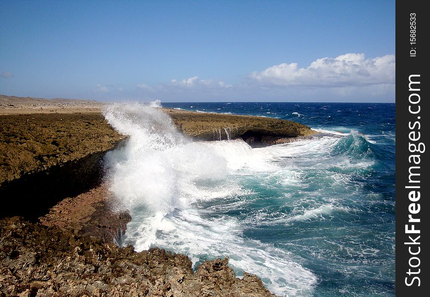 Waves breaking on Boca Shete National Park, Curacao