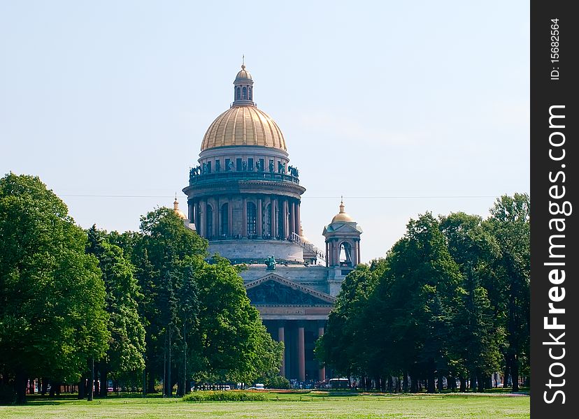 Saint Isaac's Cathedral against blue sky, St.Petersburg, Russia