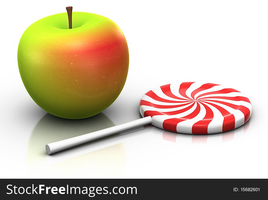 Apple and lollipop - 3d illustration/rendering