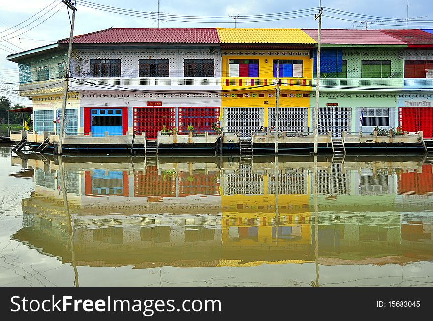 The colorful building at Amphawa Thailand