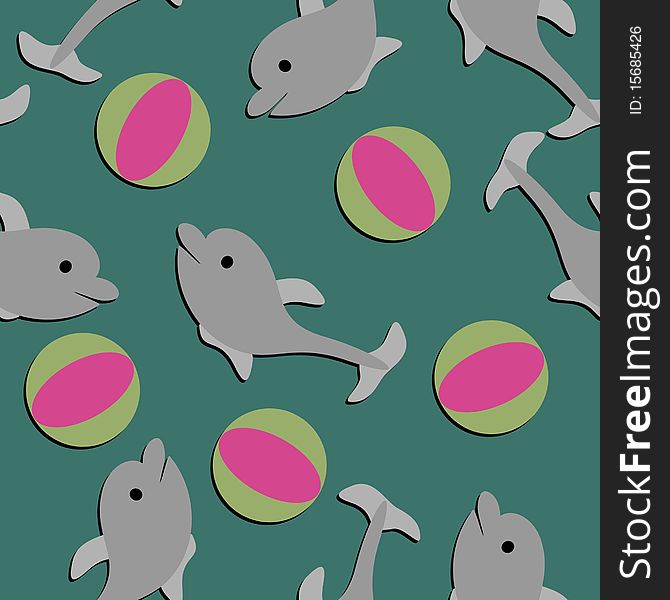 Seamless Background With Dolphins And Balls