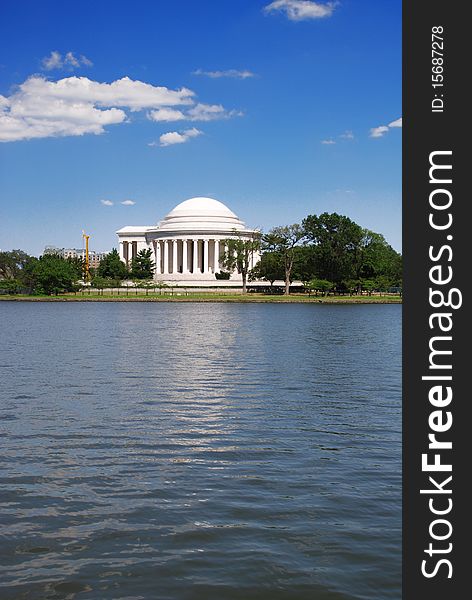 A view of the Jefferson Memorial from across the Tidal Basin water reservoir.