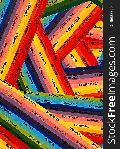 Multi-color painting with words 'Economics'. Multi-color painting with words 'Economics'