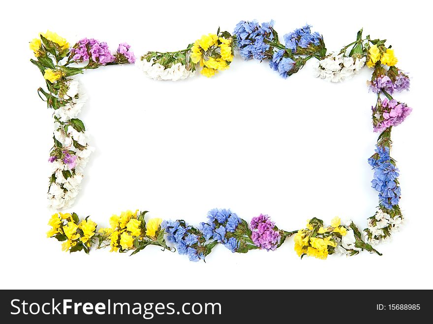 Colored flowers frame isolated on white. Colored flowers frame isolated on white