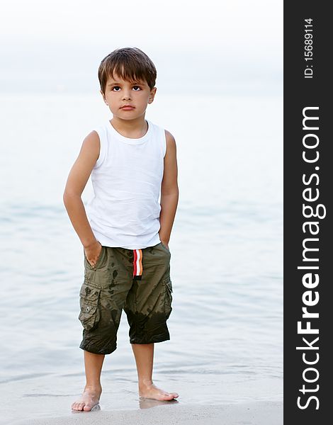 Little cute boy standing at the Beach. Little cute boy standing at the Beach