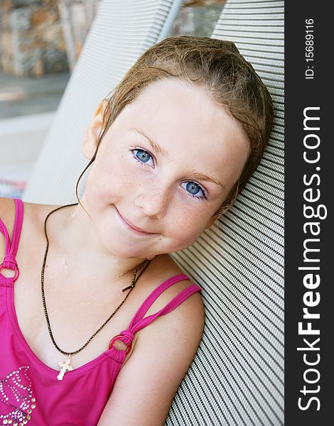 Portrait of pretty smiling blue-eyed girl, outdoor shot. Portrait of pretty smiling blue-eyed girl, outdoor shot