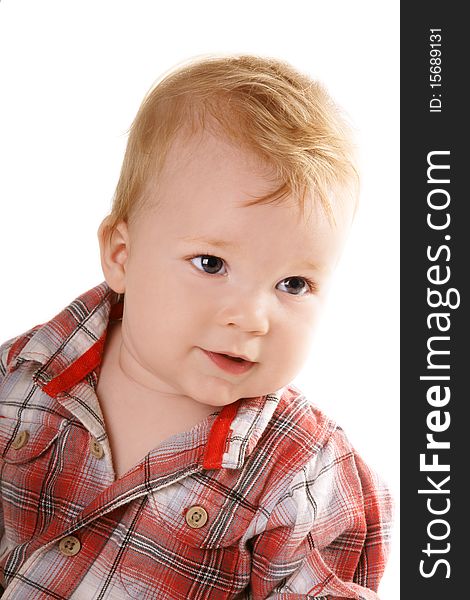 Portrait of little cute smiling baby-boy on white background. Portrait of little cute smiling baby-boy on white background