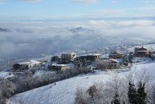 Snow On The Houses, Clouds Under Hte Mountain Royalty Free Stock Image Snow On The Houses, Clouds Under Hte Mountain Royalty Free Stock Image
