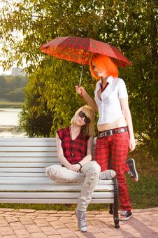 Two Teenage At The Summer Park Royalty Free Stock Photos Two Teenage At The Summer Park Royalty Free Stock Photos