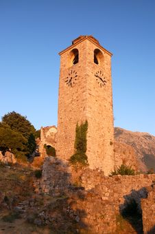 Clock Tower Among Ruins Of Stari Bar, Montenegro Royalty Free Stock Photo