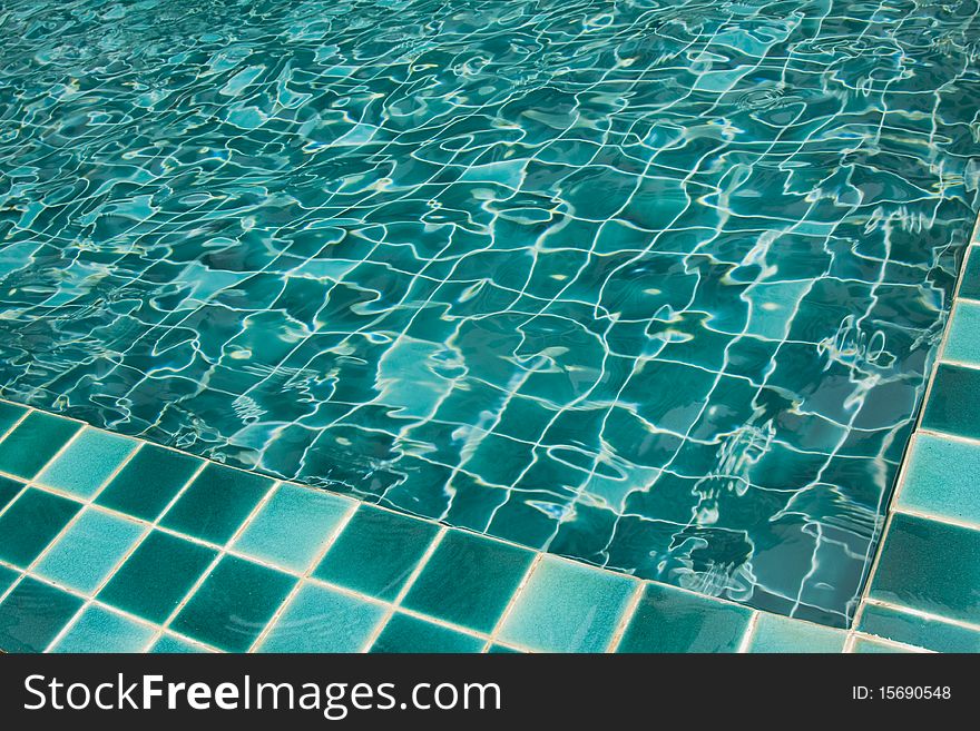 Background of rippled pattern of water in a green swimming pool