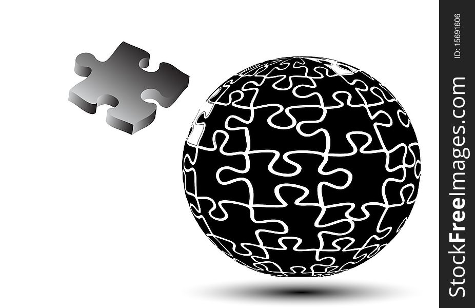 Globe vector puzzle 3d effect black and white. Globe vector puzzle 3d effect black and white