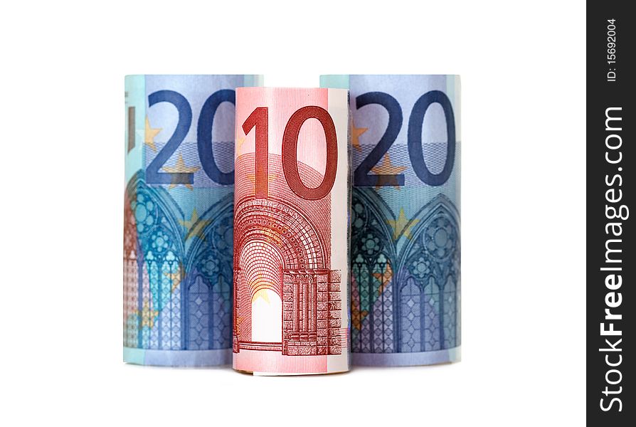 Rolled up fifty euro isolated on white Background