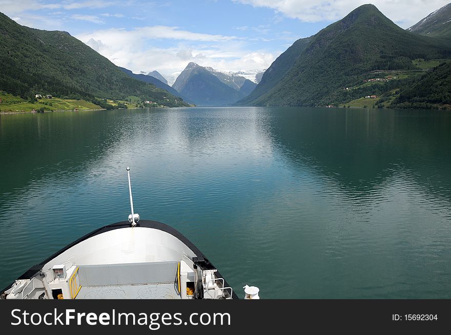 Reflections in Fjaerlandsfjord, Norway, on cruise up the fjord