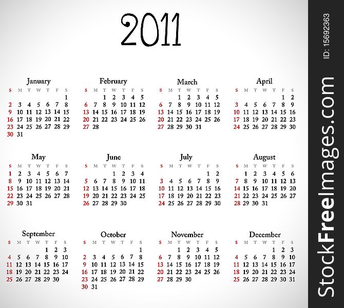 Simple calendar of 2011, easy to edit. Vector illustration. Simple calendar of 2011, easy to edit. Vector illustration.