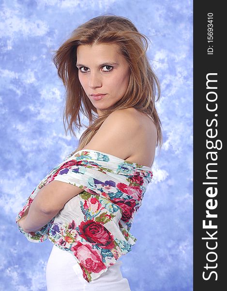This photo shows a young female model posing. This photo shows a young female model posing.