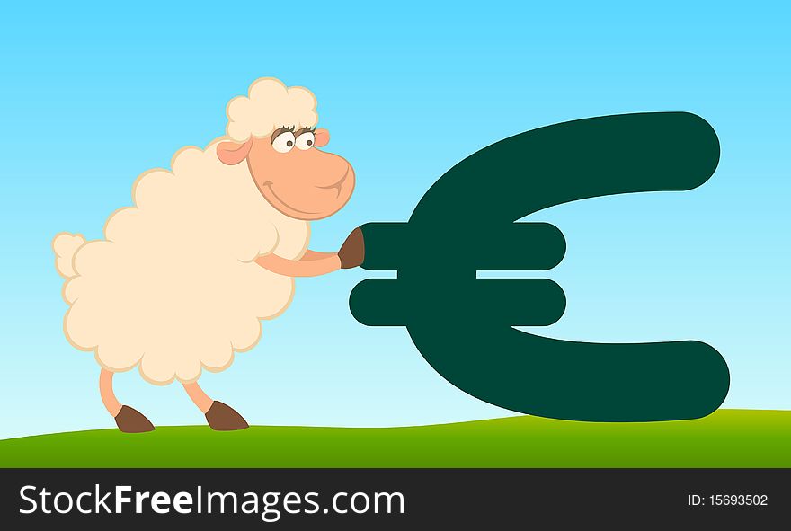Cartoon sheep with the sign of euro