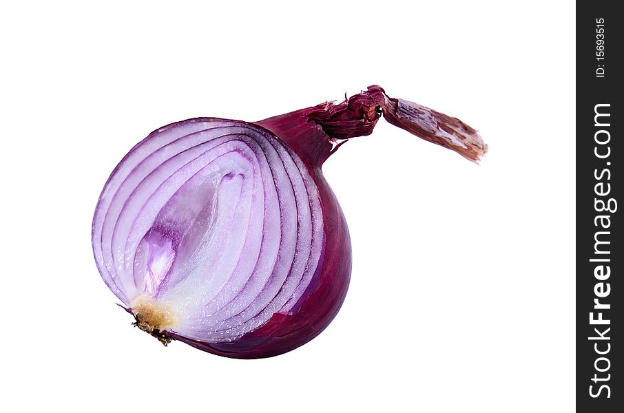 Red bulb onion cut in half. Isolated on white. Red bulb onion cut in half. Isolated on white.