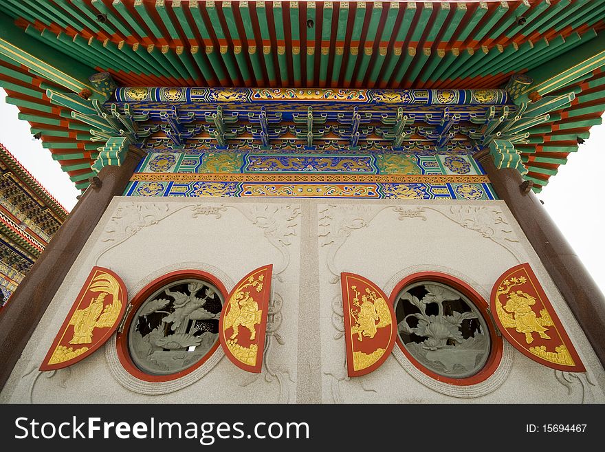 Looking up on the roof of chinese Temple in Bangkok, Thailand. Looking up on the roof of chinese Temple in Bangkok, Thailand