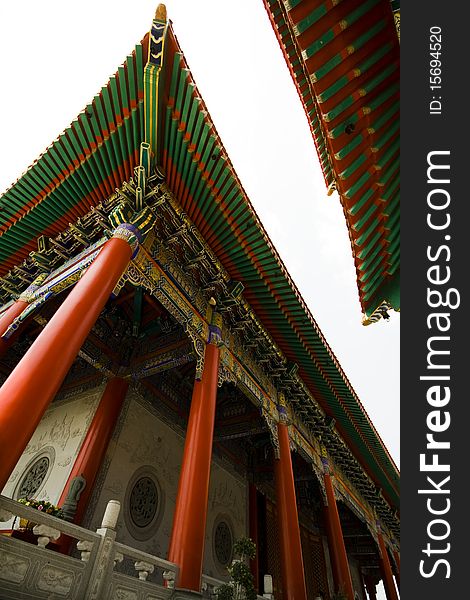 Looking up on the roof of chinese Temple in Bangkok, Thailand. Looking up on the roof of chinese Temple in Bangkok, Thailand